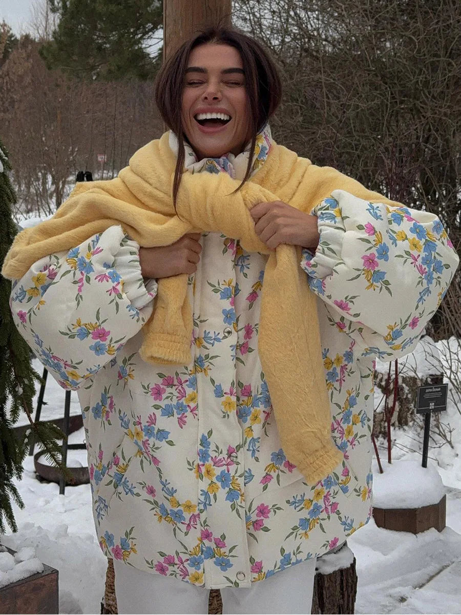 Floral Puffer Jacket with Hood – Women’s Quilted Winter Jacket