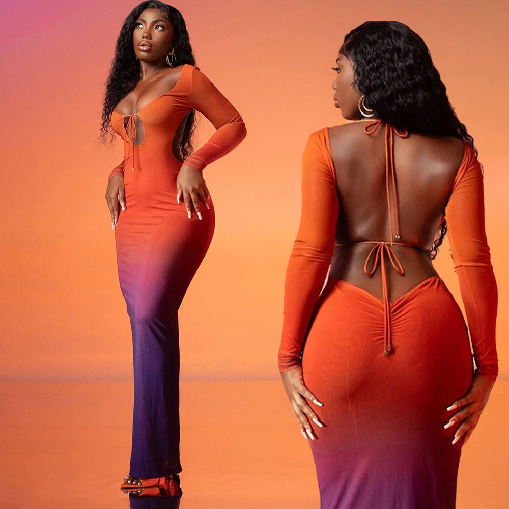 KALANI GRADIENT COLOR BODYCON MAXI DRESS