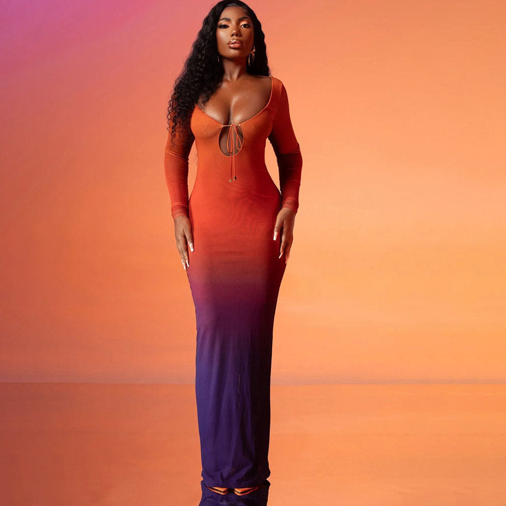 KALANI GRADIENT COLOR BODYCON MAXI DRESS