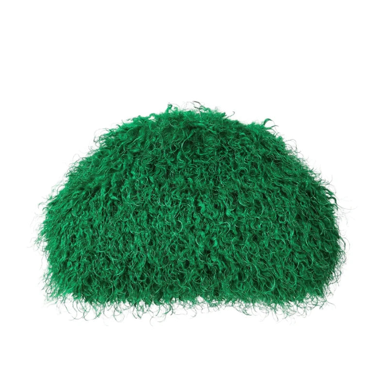 Green oversized fuzzy statement clutch bag