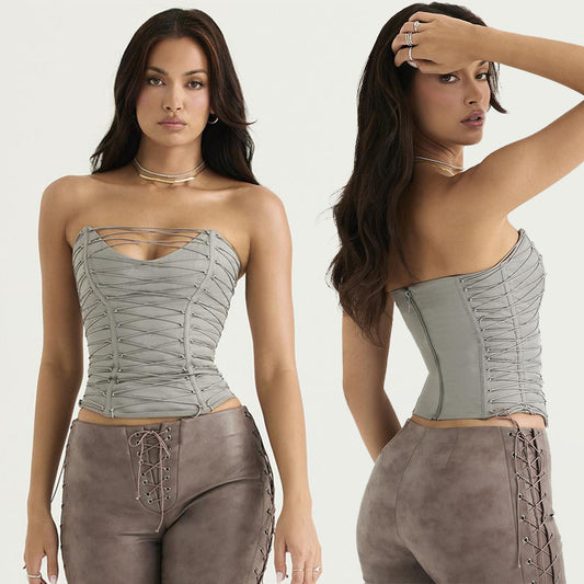 ADALY LACE UP GREY CORSET