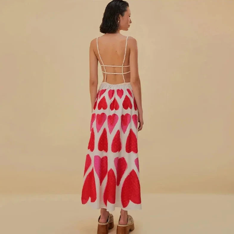 HEART PRINT V Neck SLING DRESS