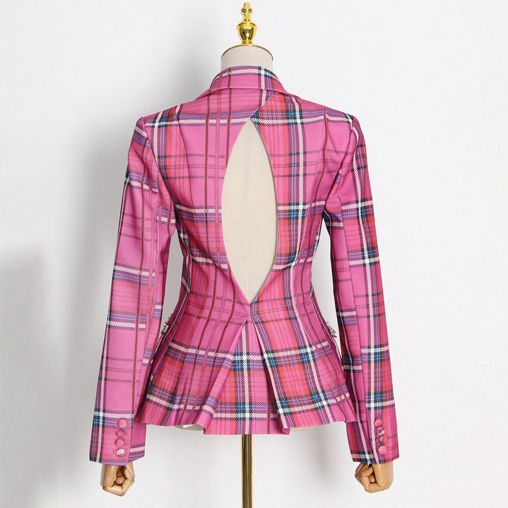 BAILEY PINK CUT OUT PLAID BLAZER