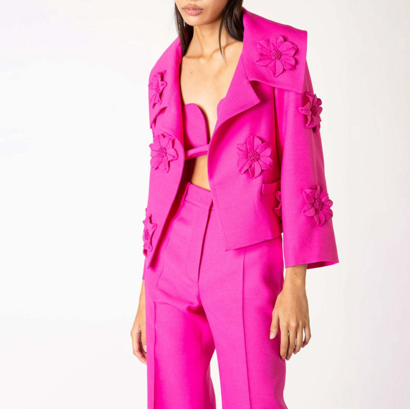 THEODORA PINK FLOWER DECORATED BLAZER and SKIRT