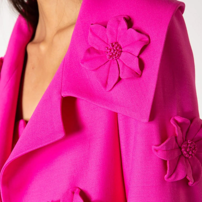 THEODORA PINK FLOWER DECORATED BLAZER and SKIRT