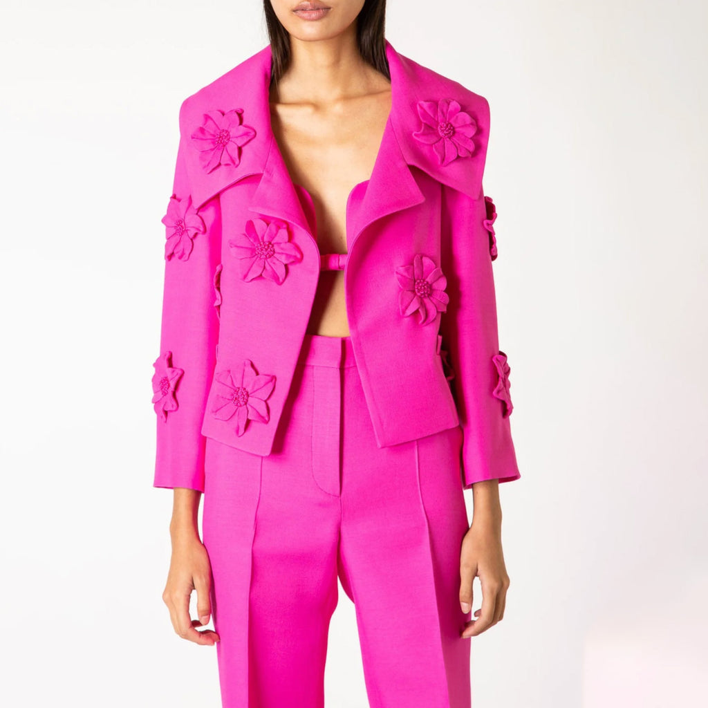 THEODORA PINK FLOWER DECORATED BLAZER and SKIRT