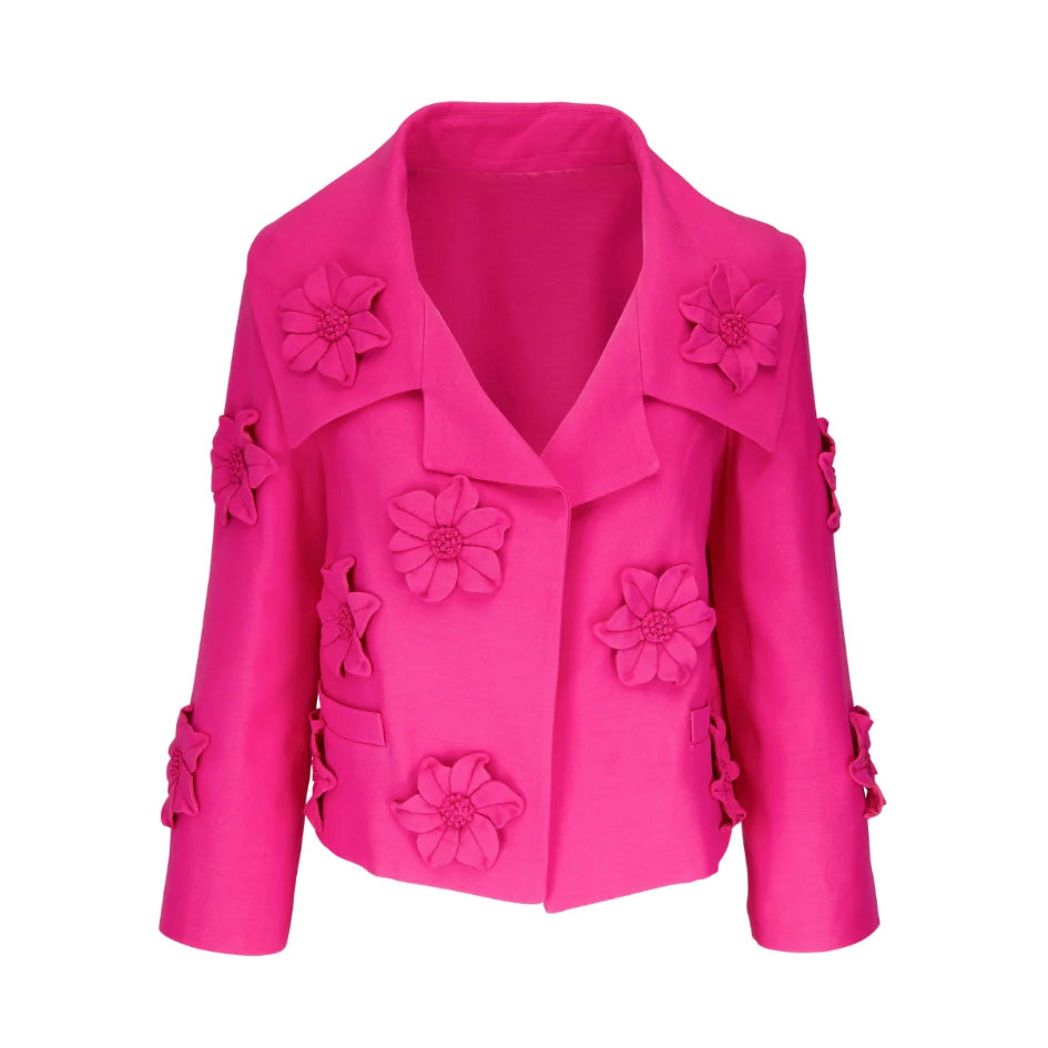 THEODORA PINK FLOWER DECORATED BLAZER and SKIRT
