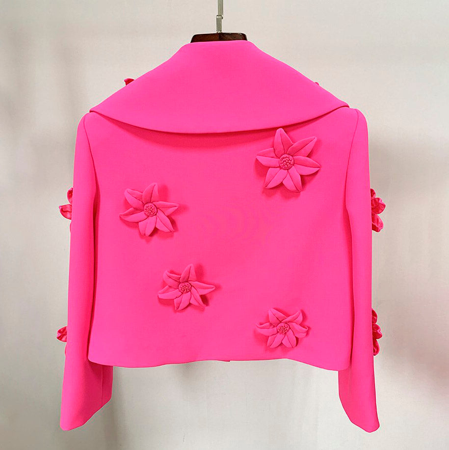 THEODORA PINK FLOWER DECORATED BLAZER and SKIRT
