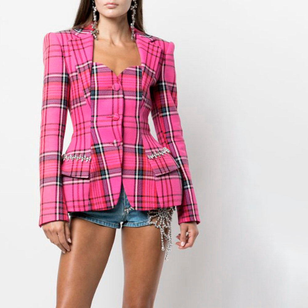 BAILEY PINK CUT OUT PLAID BLAZER