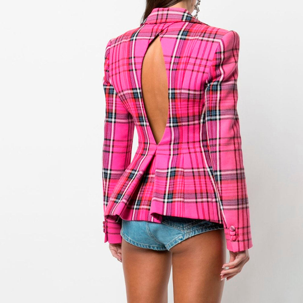 BAILEY PINK CUT OUT PLAID BLAZER