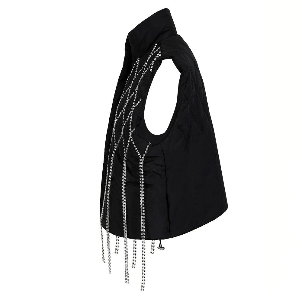 LACEY PUFF VEST PLAID CRYSTALS TASSEL