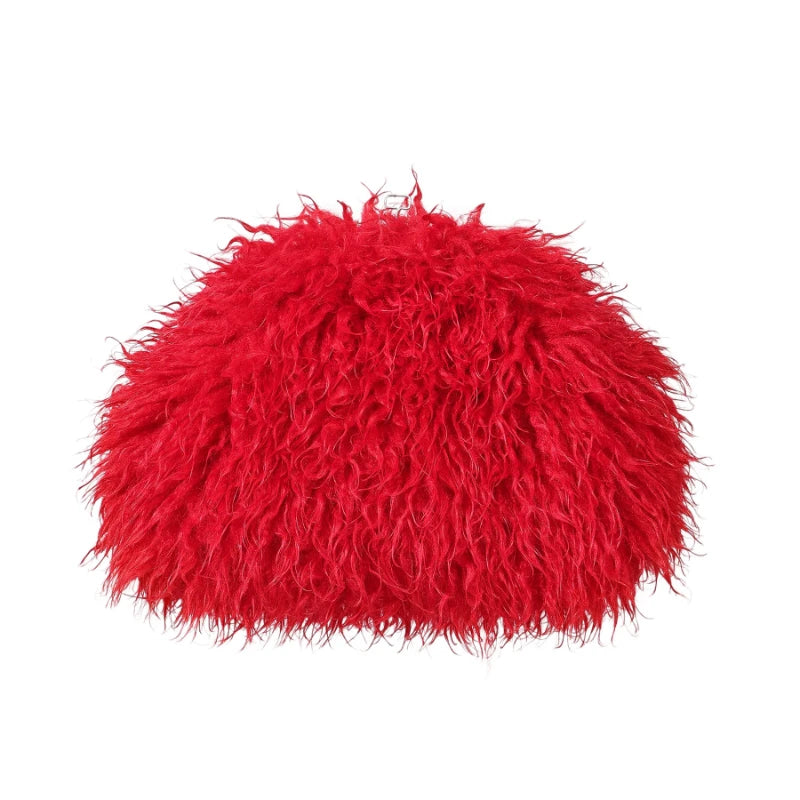 Red oversized fuzzy kiss-lock clutch purse