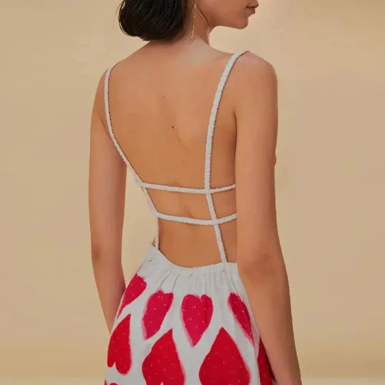 HEART PRINT V Neck SLING DRESS