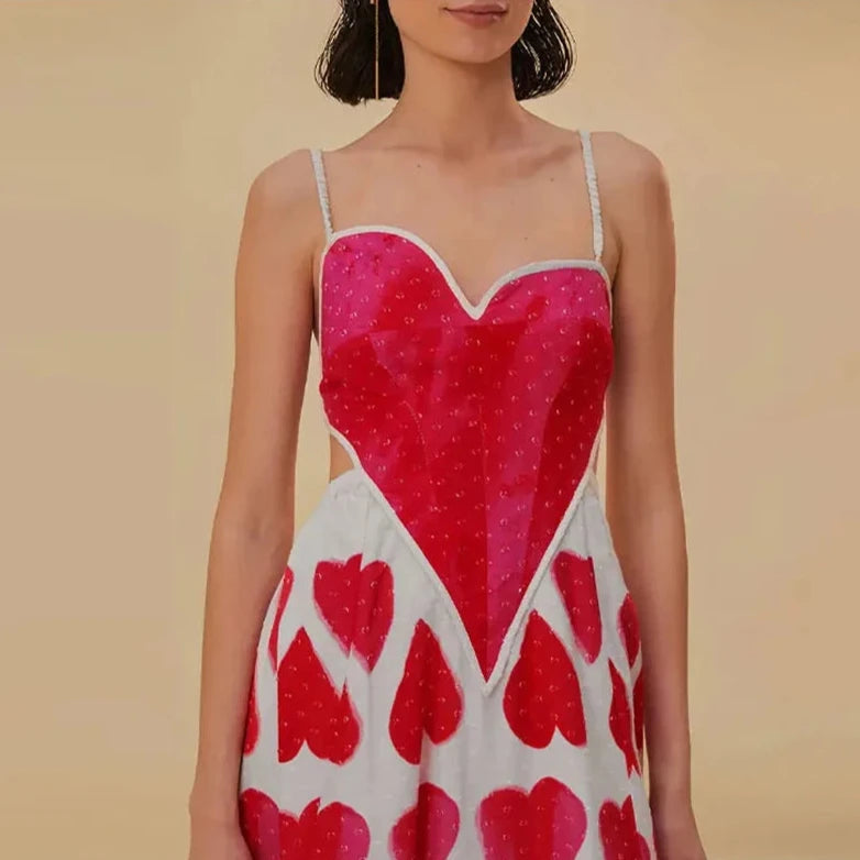 HEART PRINT V Neck SLING DRESS