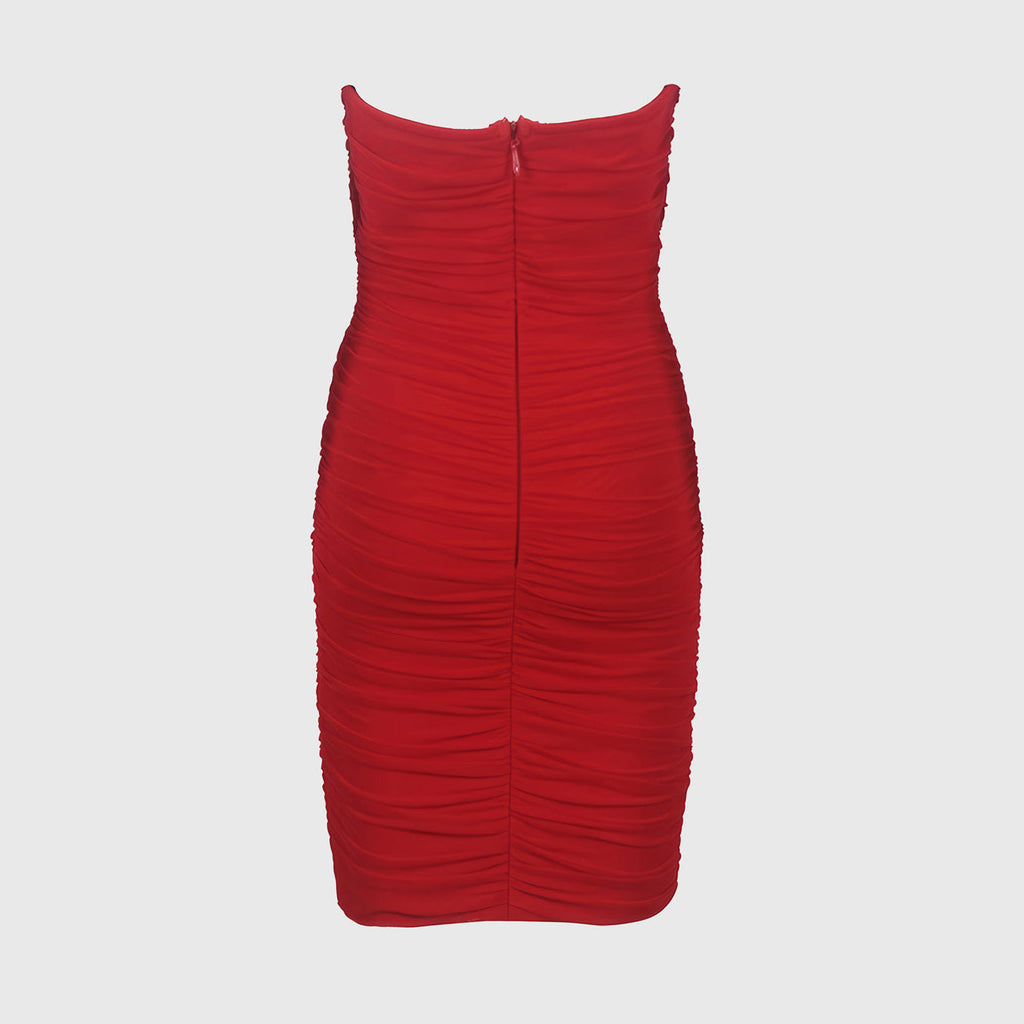KEYNAMY RED MINI DRESS DEEP NECK LINE with ROSES
