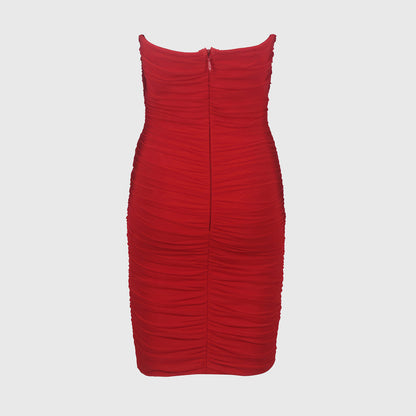 KEYNAMY RED MINI DRESS DEEP NECK LINE with ROSES