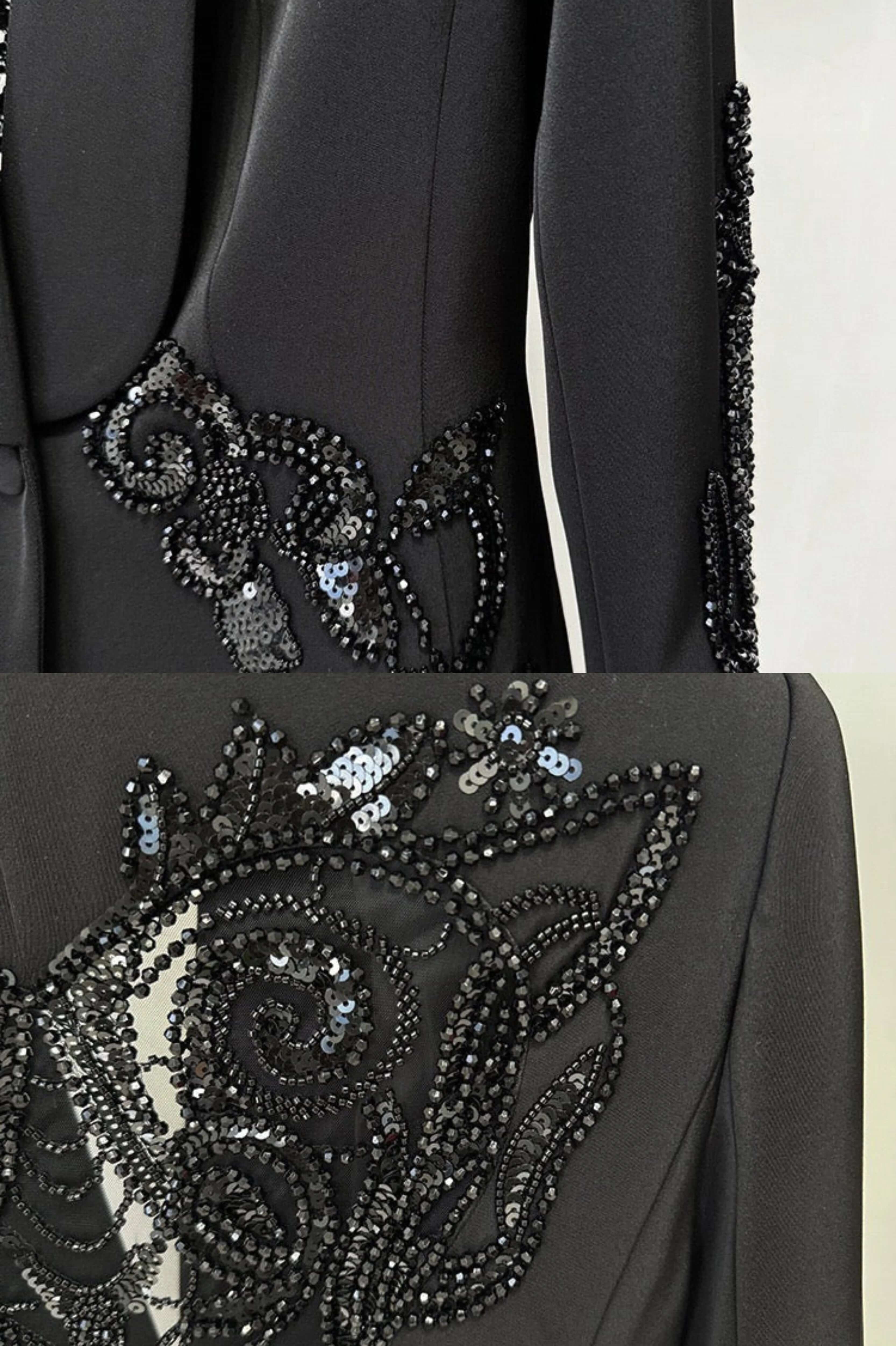 MILA EMBELLISHED BLAZER & SHEER WIDE-LEG PANT SET