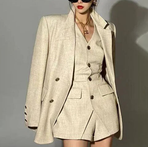 LUISA SHORTS CUT OUT VEST and BLAZER 3 PIECE SET