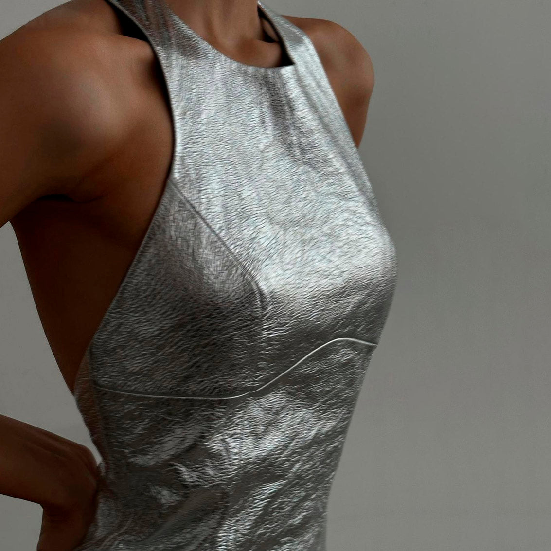 NOAH PU LEATHER SILVER SLEVE LESS MINI DRESS