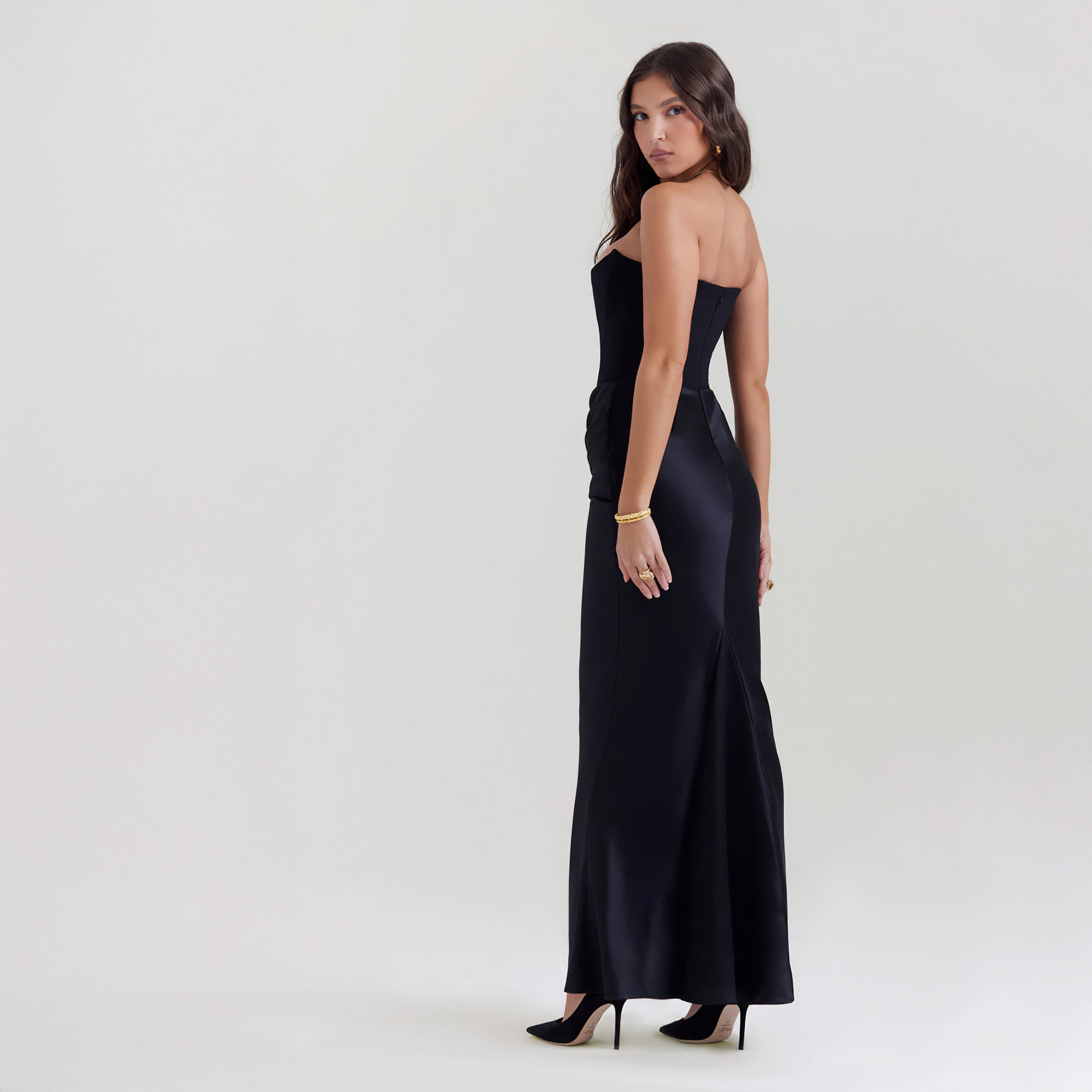 STRAPLESS LACE UP MAXI DRESS