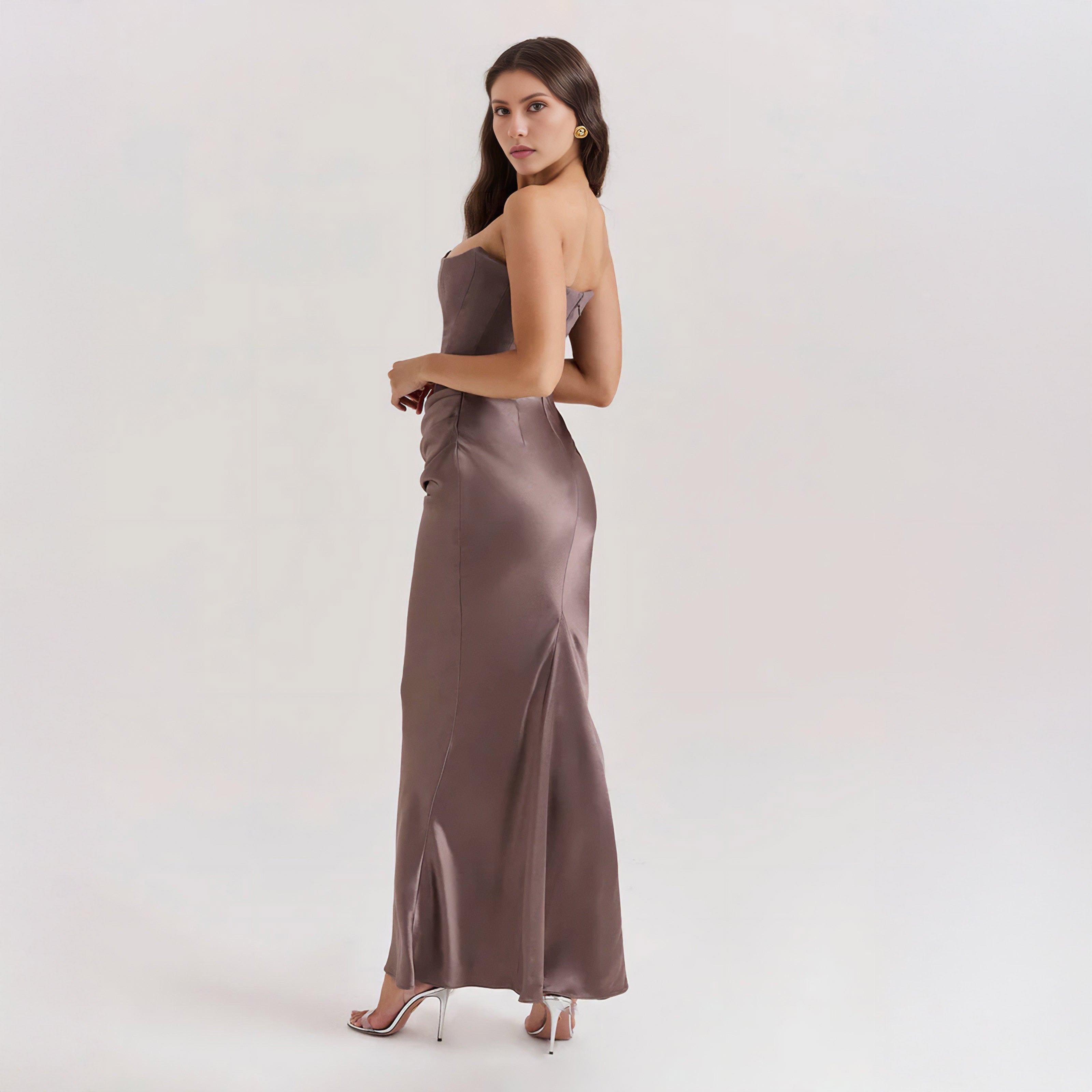 STRAPLESS LACE UP MAXI DRESS