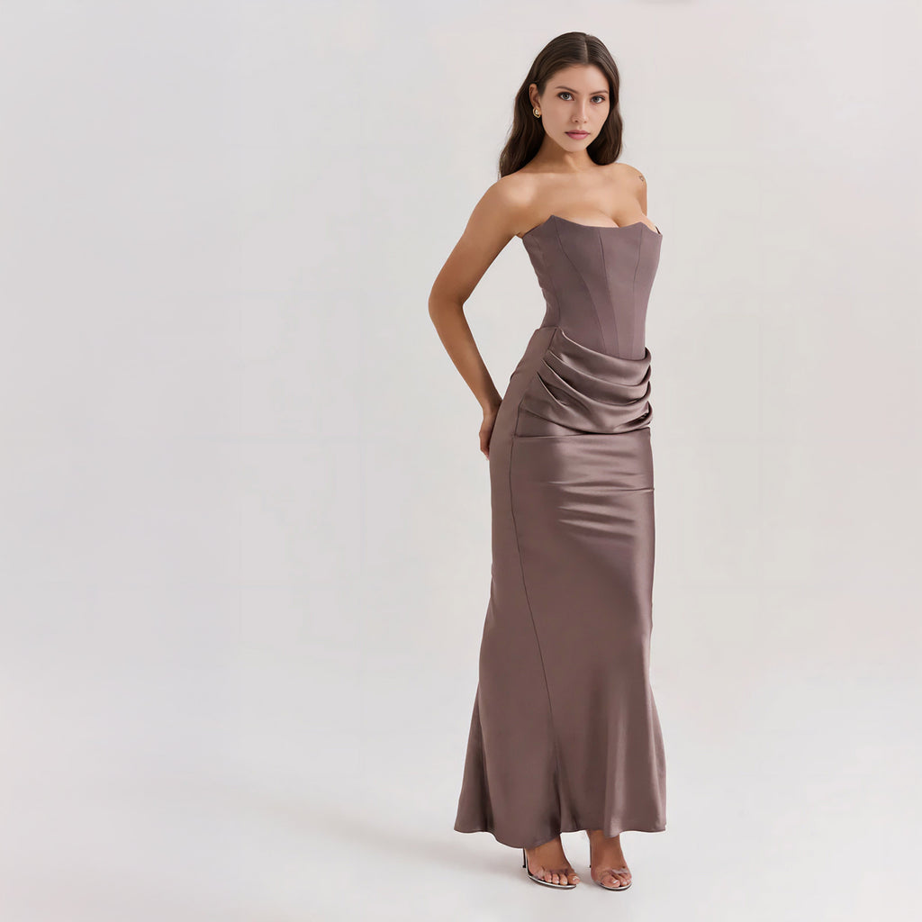 STRAPLESS LACE UP MAXI DRESS