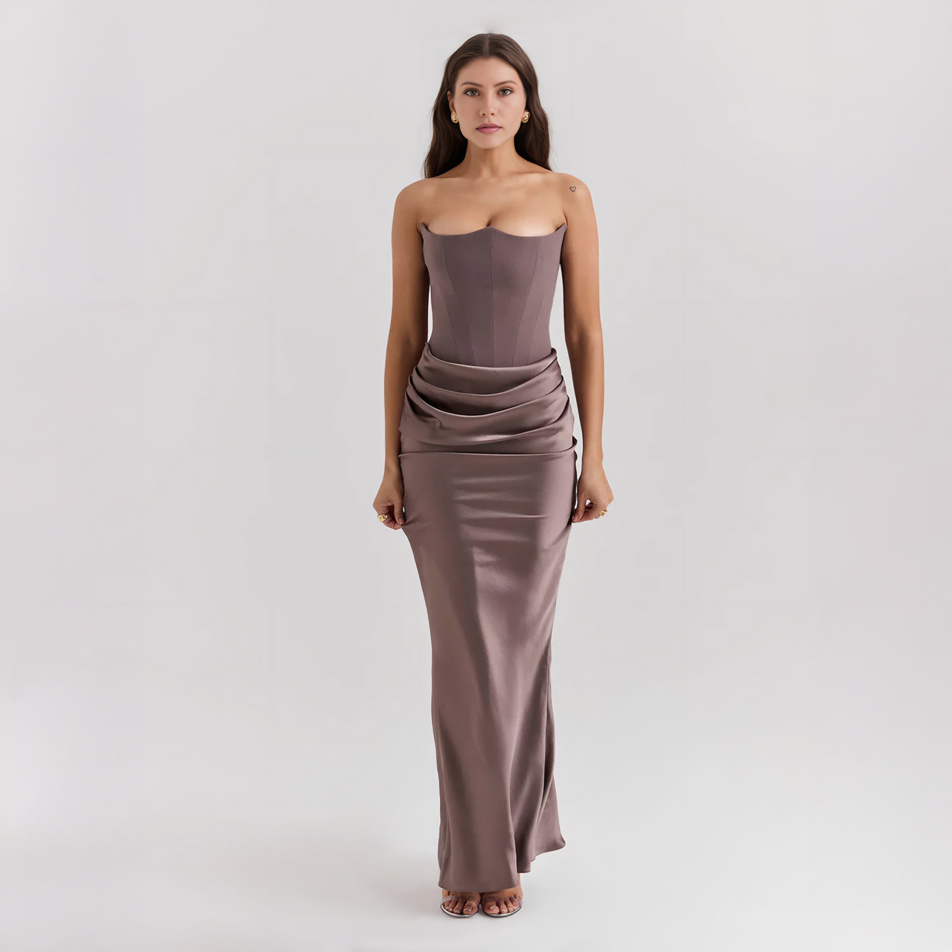 STRAPLESS LACE UP MAXI DRESS
