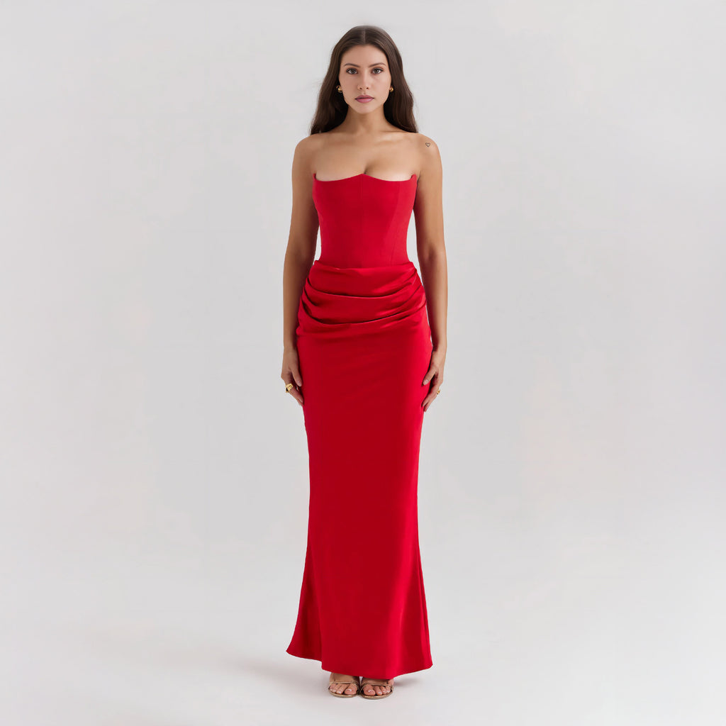 STRAPLESS LACE UP MAXI DRESS