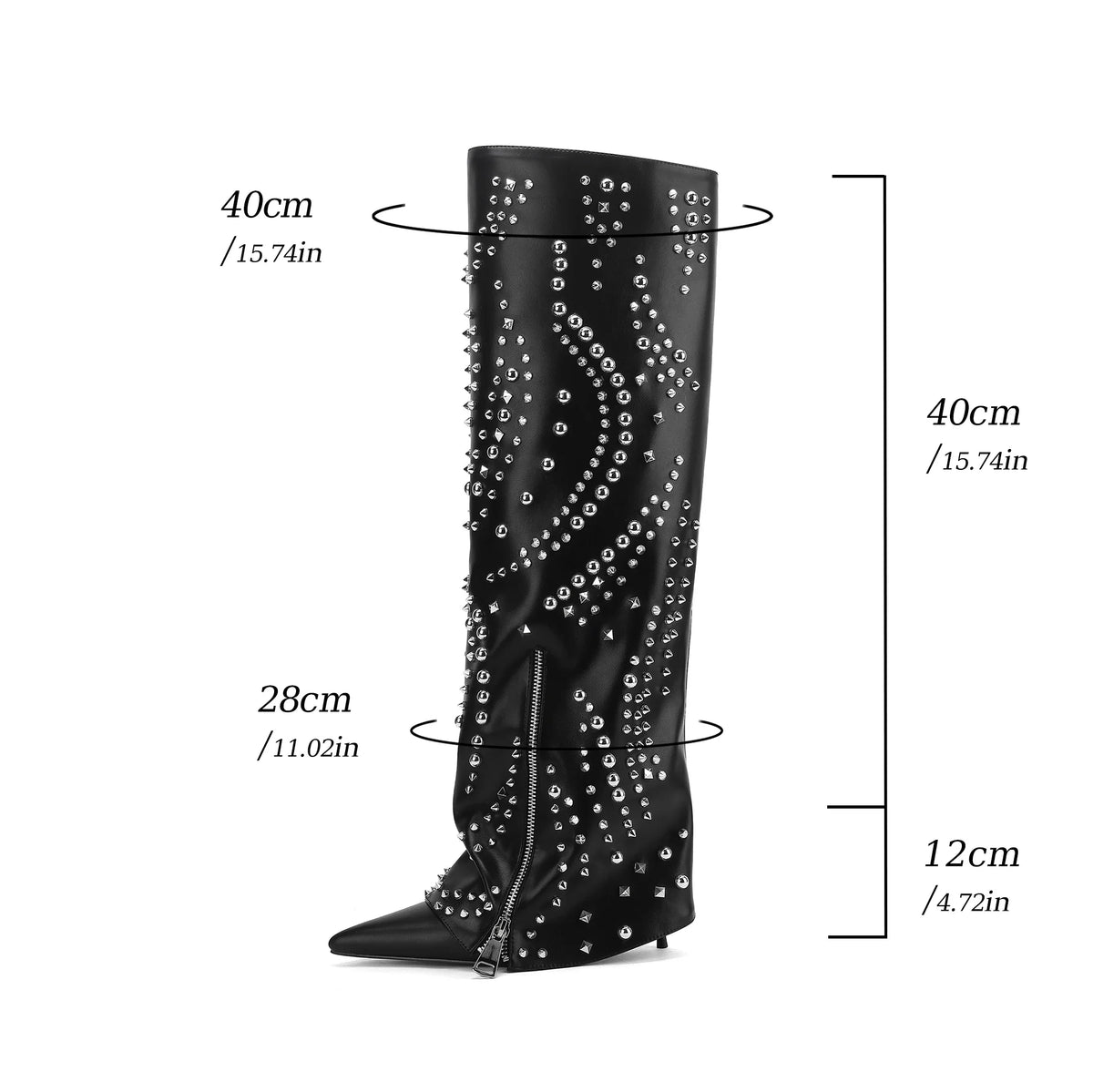 Studded Rhinestone Pointed-Toe Knee-High Boots