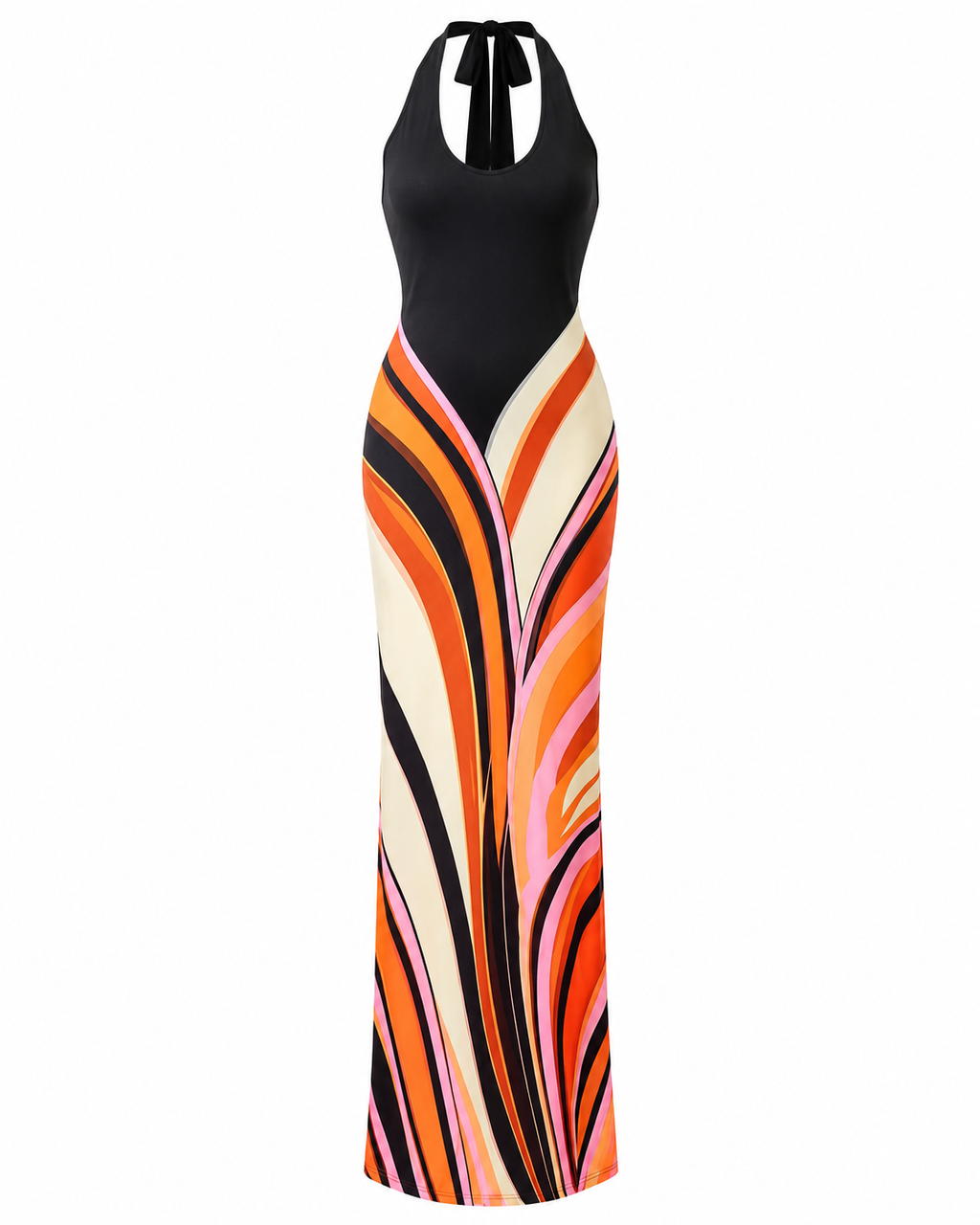 Bohemian Halter Maxi Dress Backless Printed Summer Vacation Dress