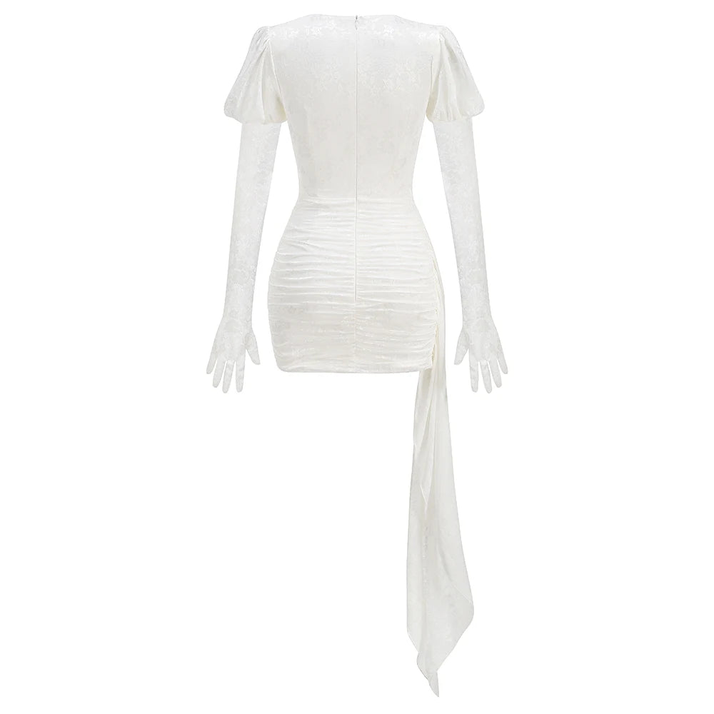 CUT OUT LACE MINI DRESS with GLOVES and SIDE TRAIN