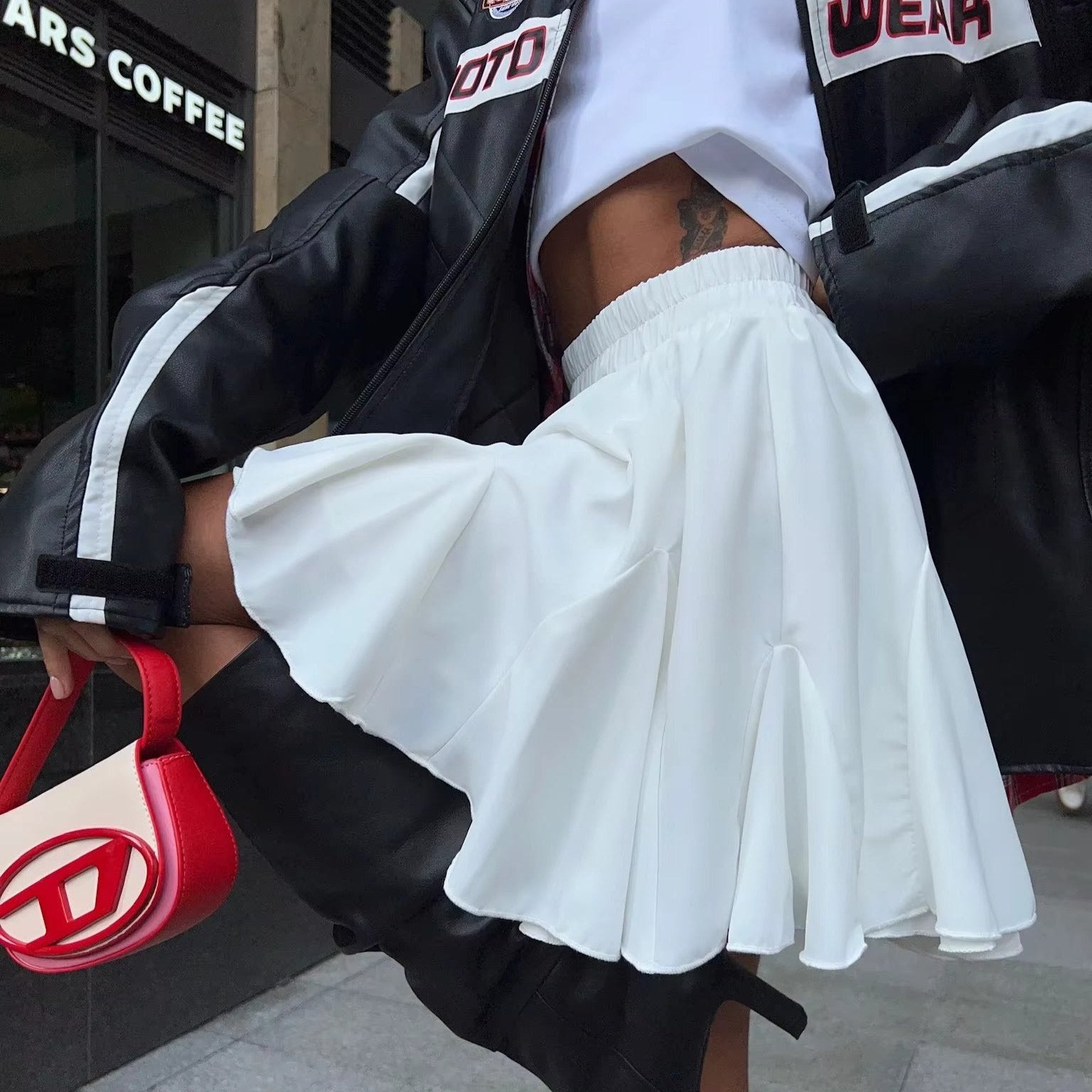 RUFFLES PLEATED HIGH WAIST MINI SKIRT