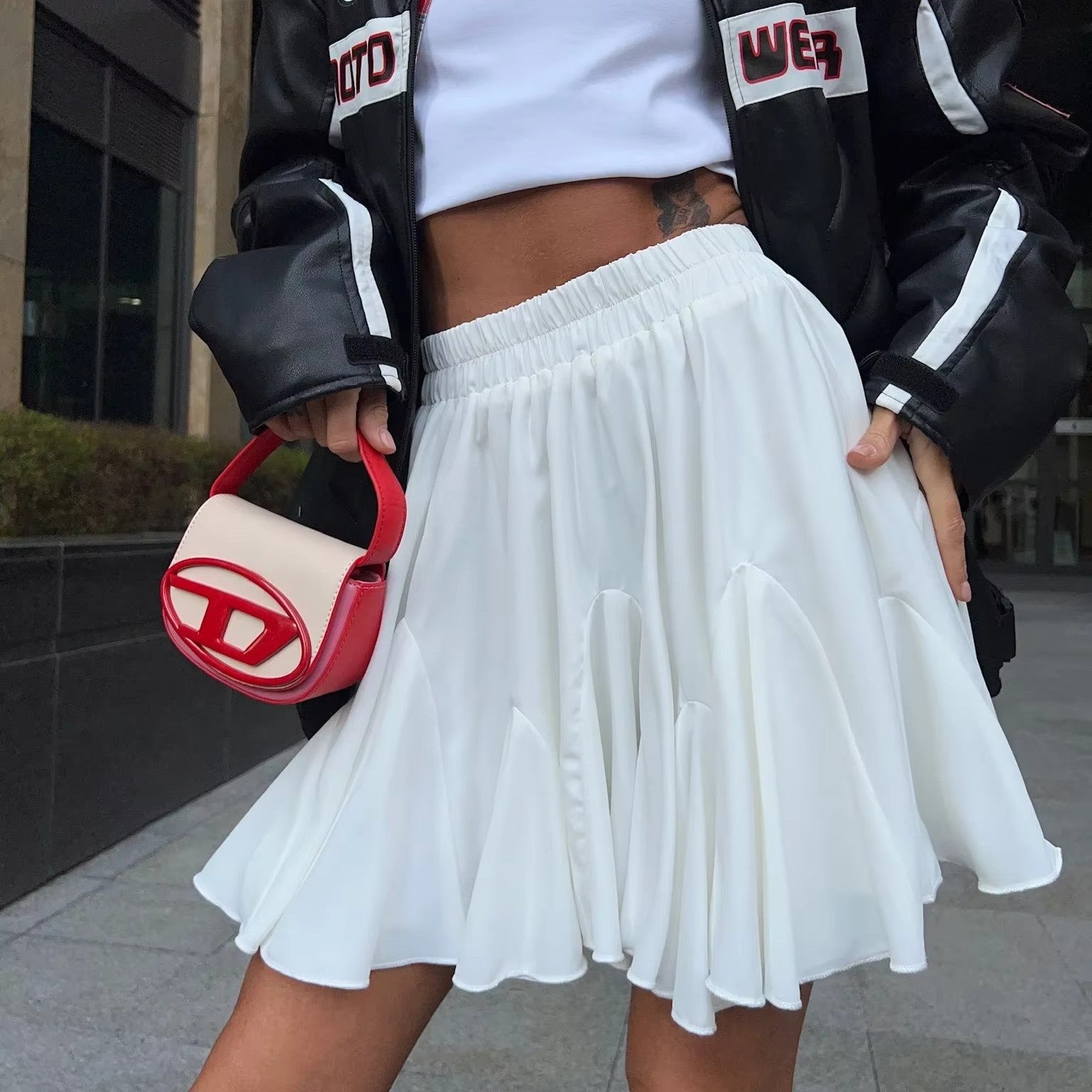 RUFFLES PLEATED HIGH WAIST MINI SKIRT