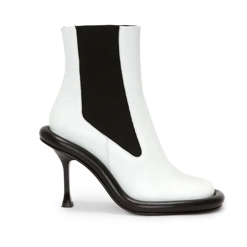 Sculptural Flared-Heel Square-Toe Ankle Boots