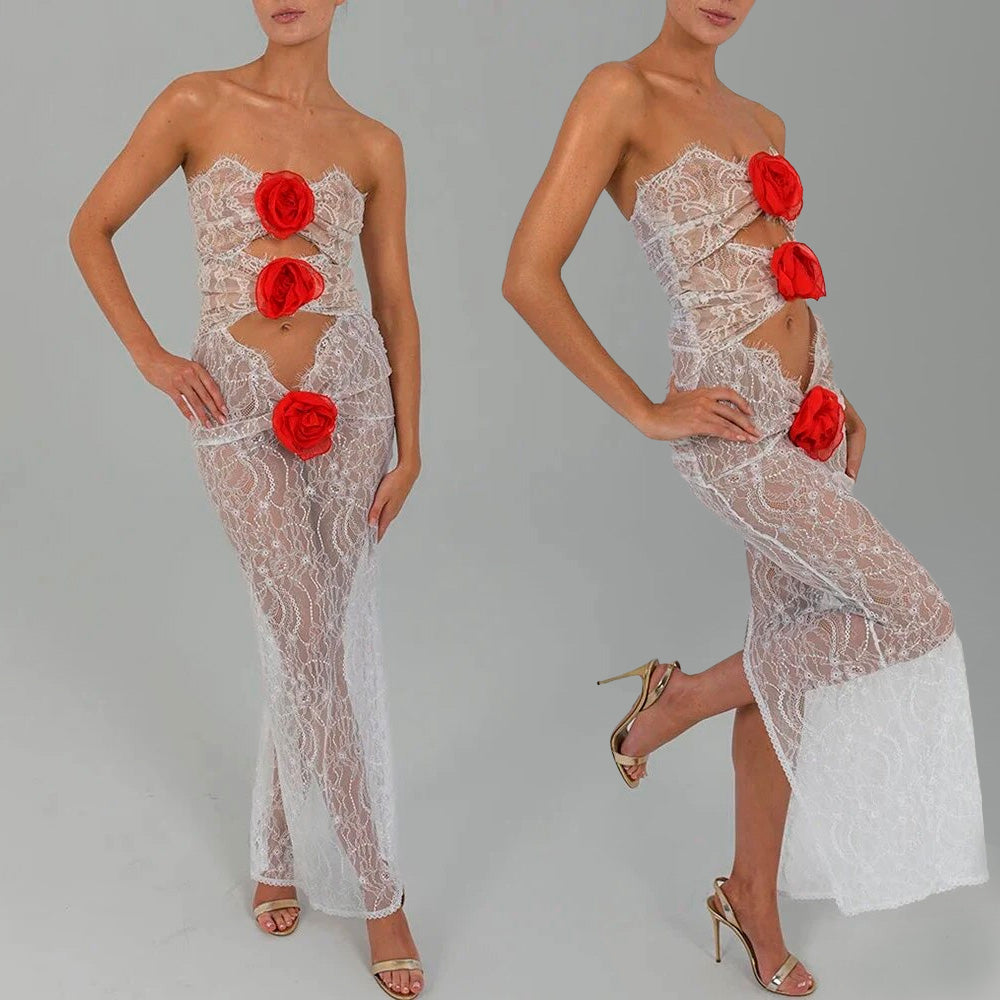 ACHEYA CUT OUT SLEEVELESS LACE MAXI DRESS