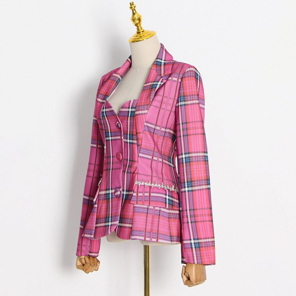 BAILEY PINK CUT OUT PLAID BLAZER