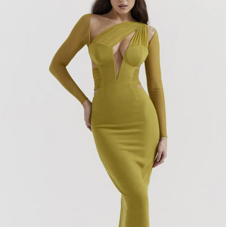 HOLLOW OUT BODYCON LONG SLEEVE MAXI DRESS