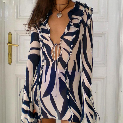 STEFA ZEBRA PRINT LONG SLEEVE MINI DRESS