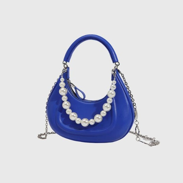 AMYRA CURVED HANDBAG with PEARLS