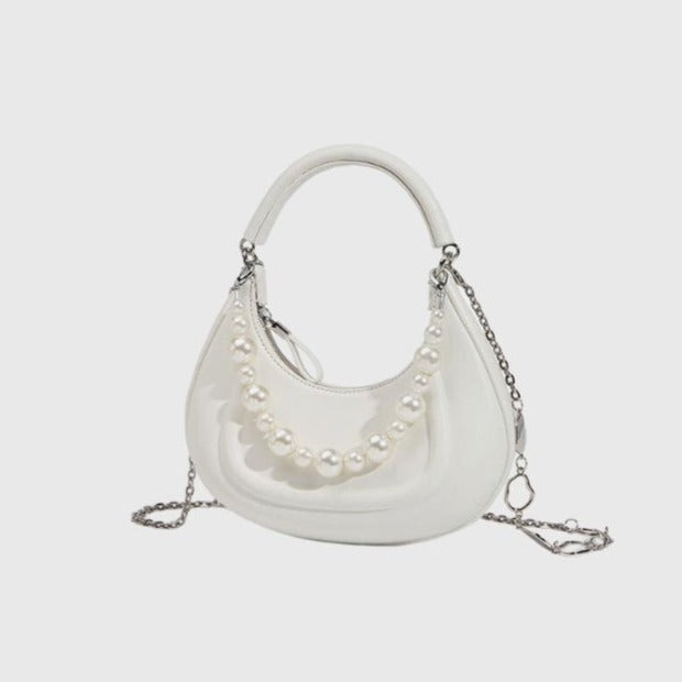 AMYRA CURVED HANDBAG with PEARLS
