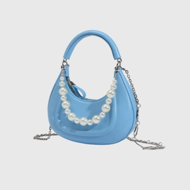 AMYRA CURVED HANDBAG with PEARLS