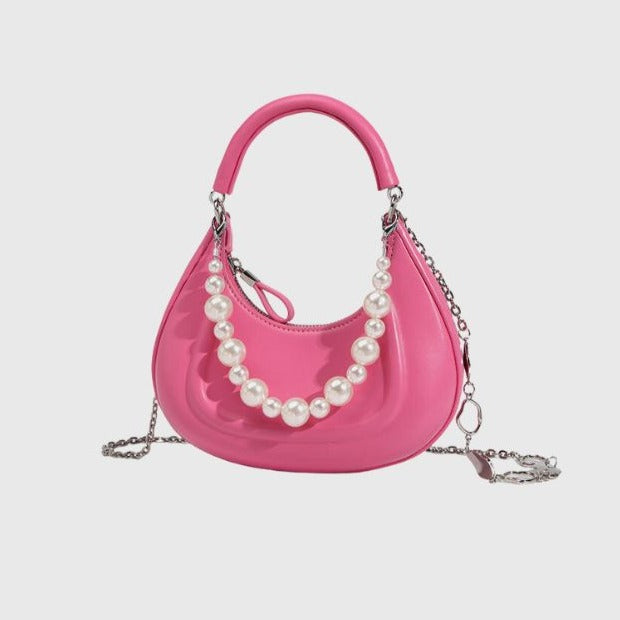 AMYRA CURVED HANDBAG with PEARLS