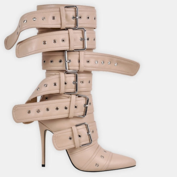 POINTED HEELED BOOTS decorated with BELTS
