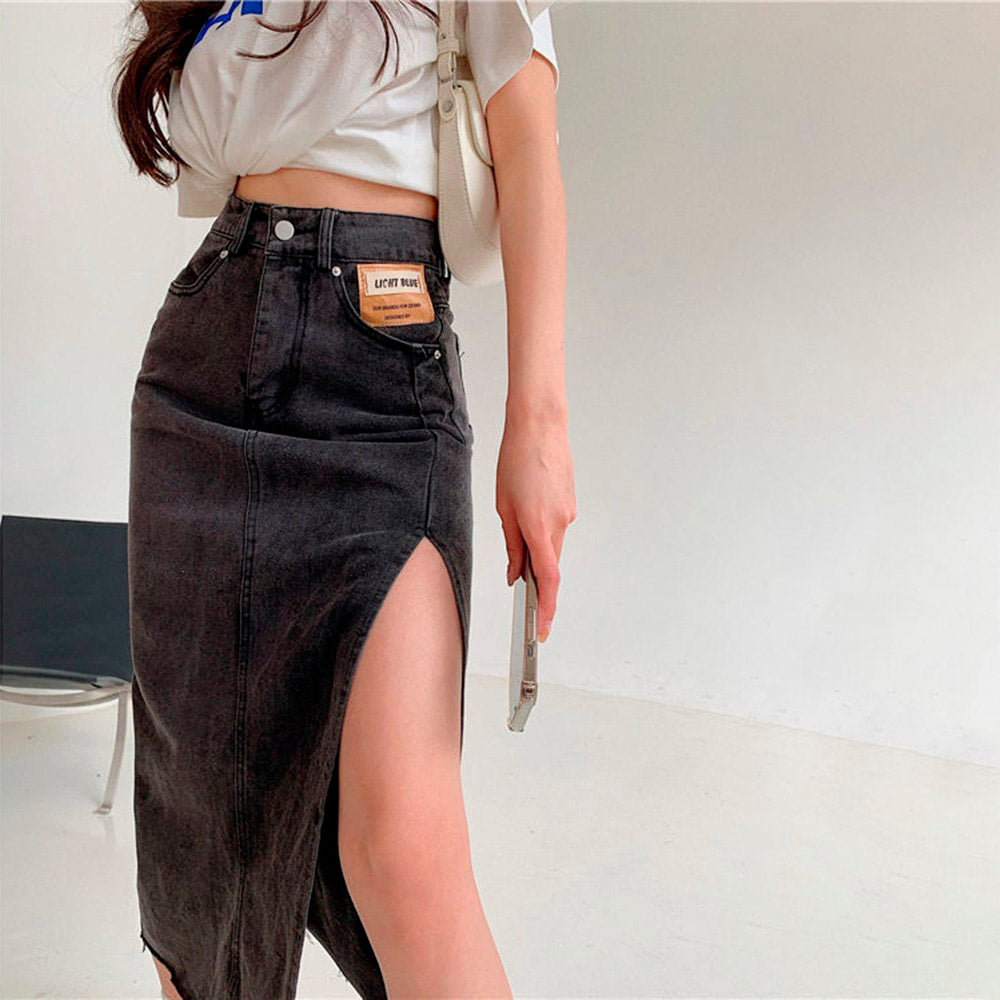 EILEEN MAXI JEANS SIDE SLIT SKIRT