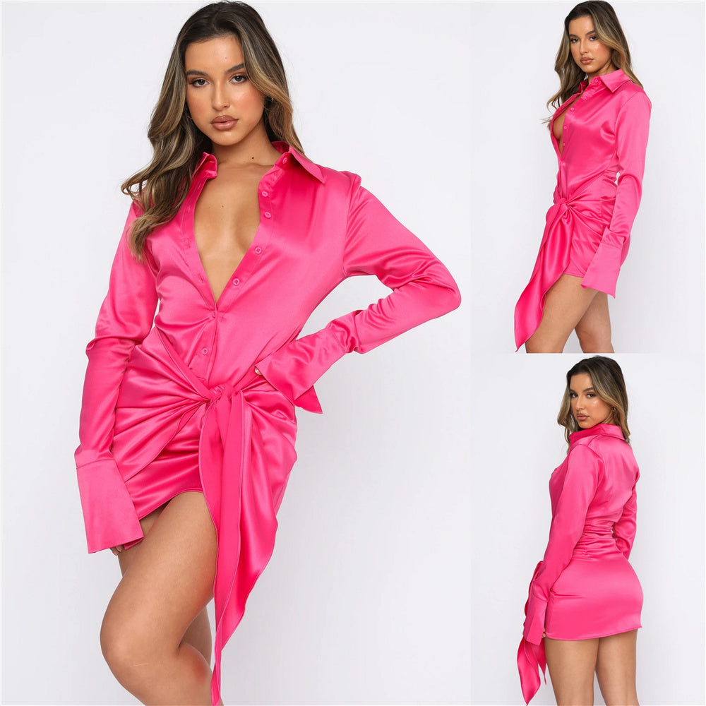 JULISSA LONG SLEEVE V NECK MINI DRESS