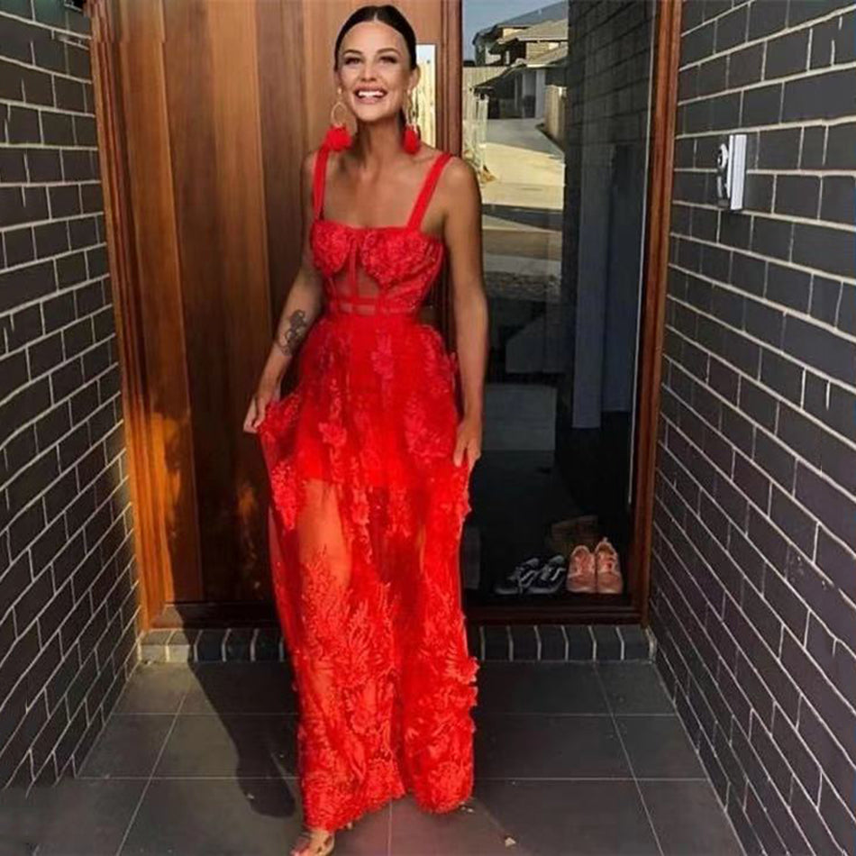 HALEY RED LACE MAXI DRESS