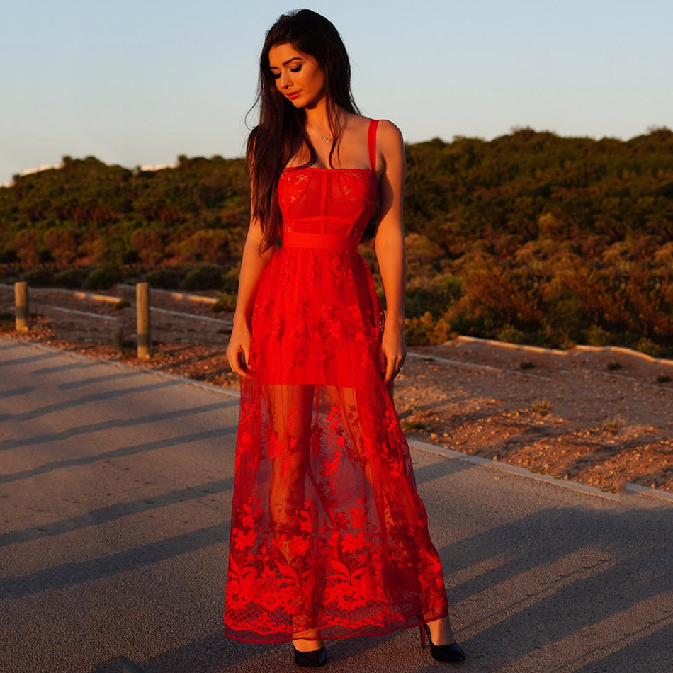 HALEY RED LACE MAXI DRESS