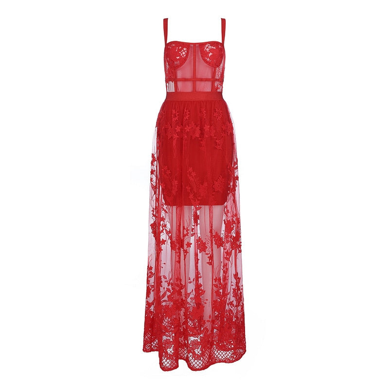 HALEY RED LACE MAXI DRESS
