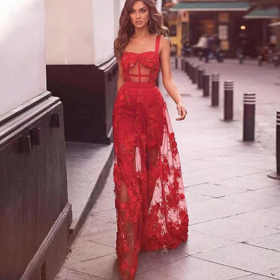 HALEY RED LACE MAXI DRESS