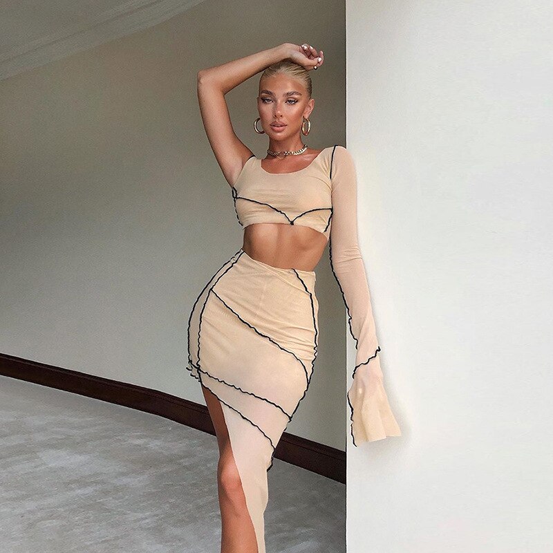 CLARIE MESH LONG SLEEVE TOP and SKIRT
